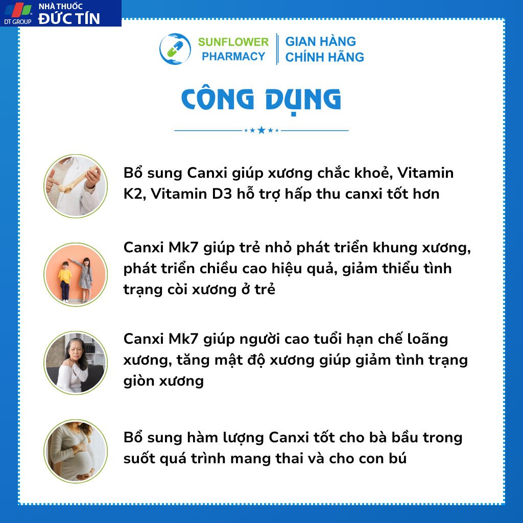 Viên Uống Canxi, Vitamin D3, Vitamin K2 Cho Cả Gia Đình, Người Cao Tuổi, Phụ Nữ Mang Thai Và Cho Con Bú CAlCI MK7 PLUS 60 Viên 18 can2