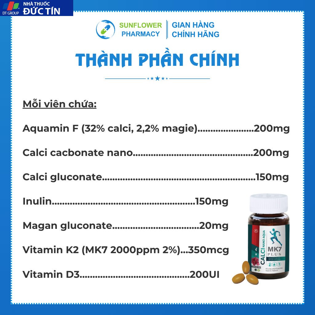 Viên Uống Canxi, Vitamin D3, Vitamin K2 Cho Cả Gia Đình, Người Cao Tuổi, Phụ Nữ Mang Thai Và Cho Con Bú CAlCI MK7 PLUS 60 Viên 16 can4