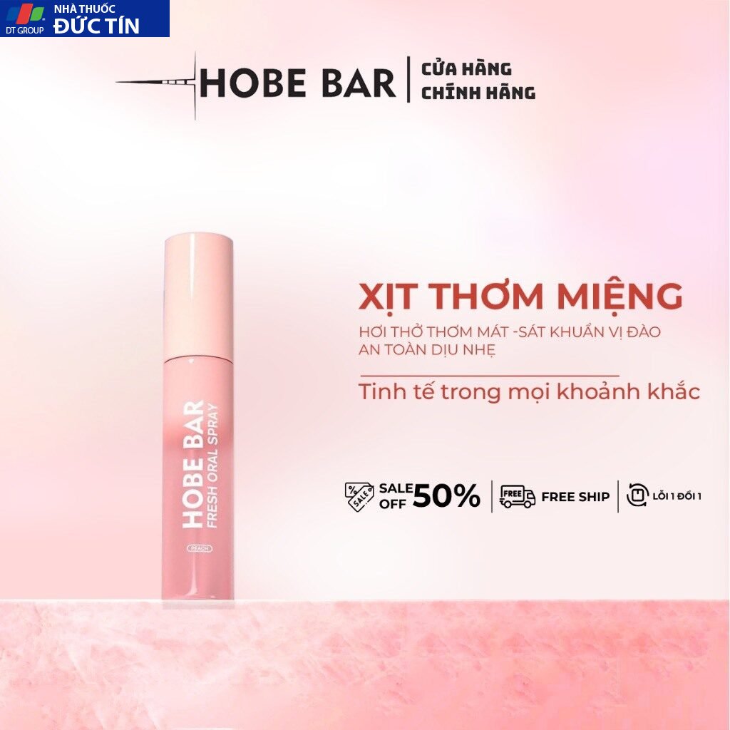 Xịt Thơm Miệng HOBEBAR Hương Đào Loại Bỏ Vi Khuẩn Gây Mùi Sạch Miệng Thơm Tức Thì Giữ Mùi Lâu Chai 20ml 24 hobe2
