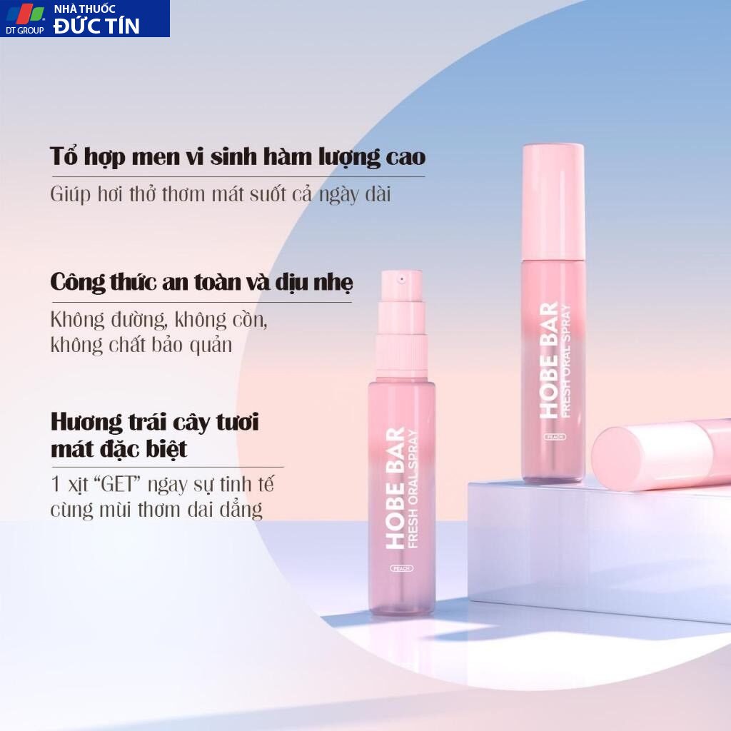 Xịt Thơm Miệng HOBEBAR Hương Đào Loại Bỏ Vi Khuẩn Gây Mùi Sạch Miệng Thơm Tức Thì Giữ Mùi Lâu Chai 20ml 21 hobe6