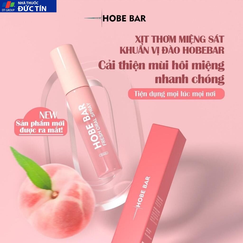 Xịt Thơm Miệng HOBEBAR Hương Đào Loại Bỏ Vi Khuẩn Gây Mùi Sạch Miệng Thơm Tức Thì Giữ Mùi Lâu Chai 20ml 20 hobe7