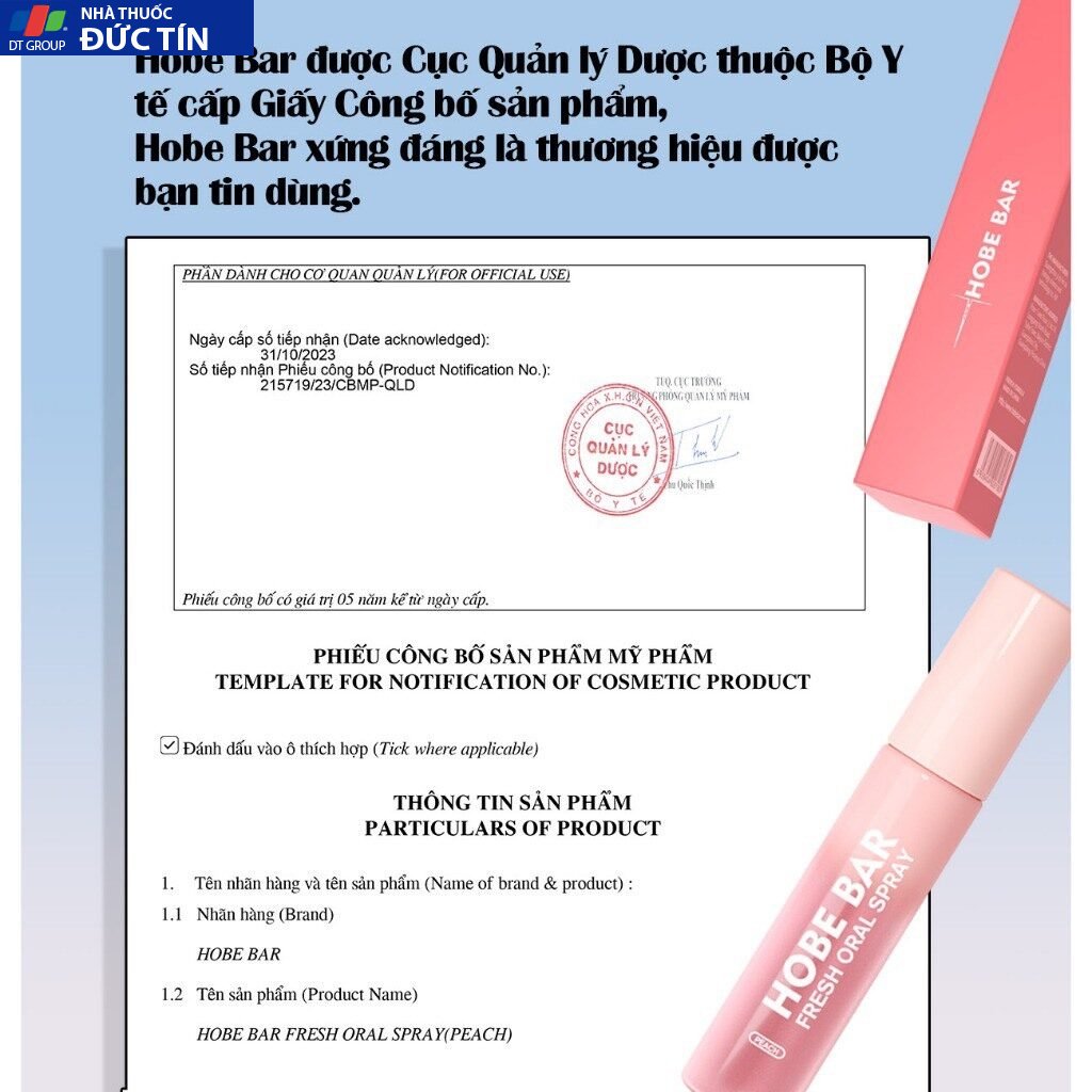 Xịt Thơm Miệng HOBEBAR Hương Đào Loại Bỏ Vi Khuẩn Gây Mùi Sạch Miệng Thơm Tức Thì Giữ Mùi Lâu Chai 20ml 19 hobe8