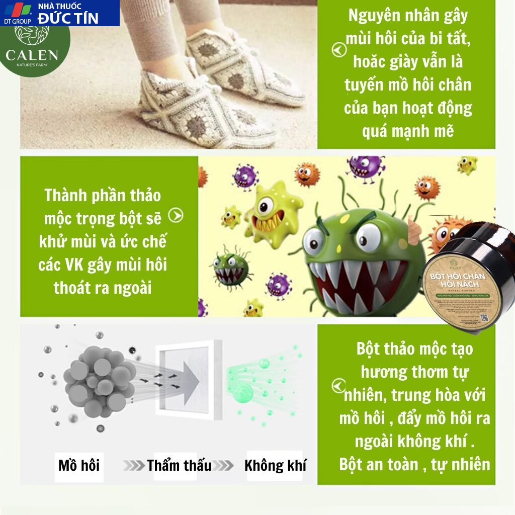 Bột hôi nách thối chân Calen Nature Farm dứt điểm triệt hôi lâu năm, nách khô, chân thoáng, không thâm nách hũ 50gram 22 hoi4