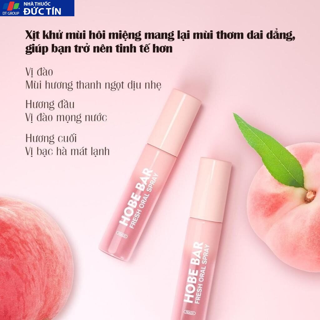 Xịt Thơm Miệng HOBEBAR Hương Đào Loại Bỏ Vi Khuẩn Gây Mùi Sạch Miệng Thơm Tức Thì Giữ Mùi Lâu Chai 20ml 18 hovbe3