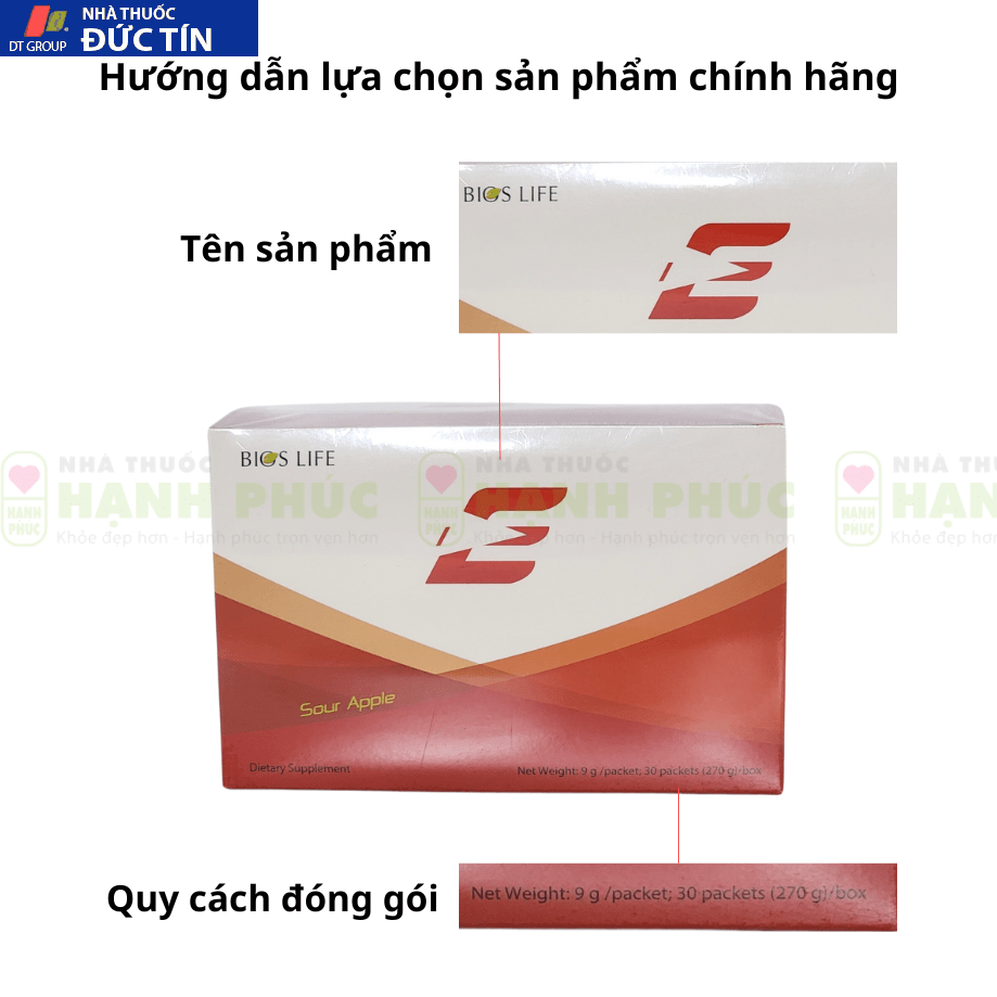 Bios Life E Unicity vị táo sour apple tăng cường năng lượng Hộp 30 gói 17 life3
