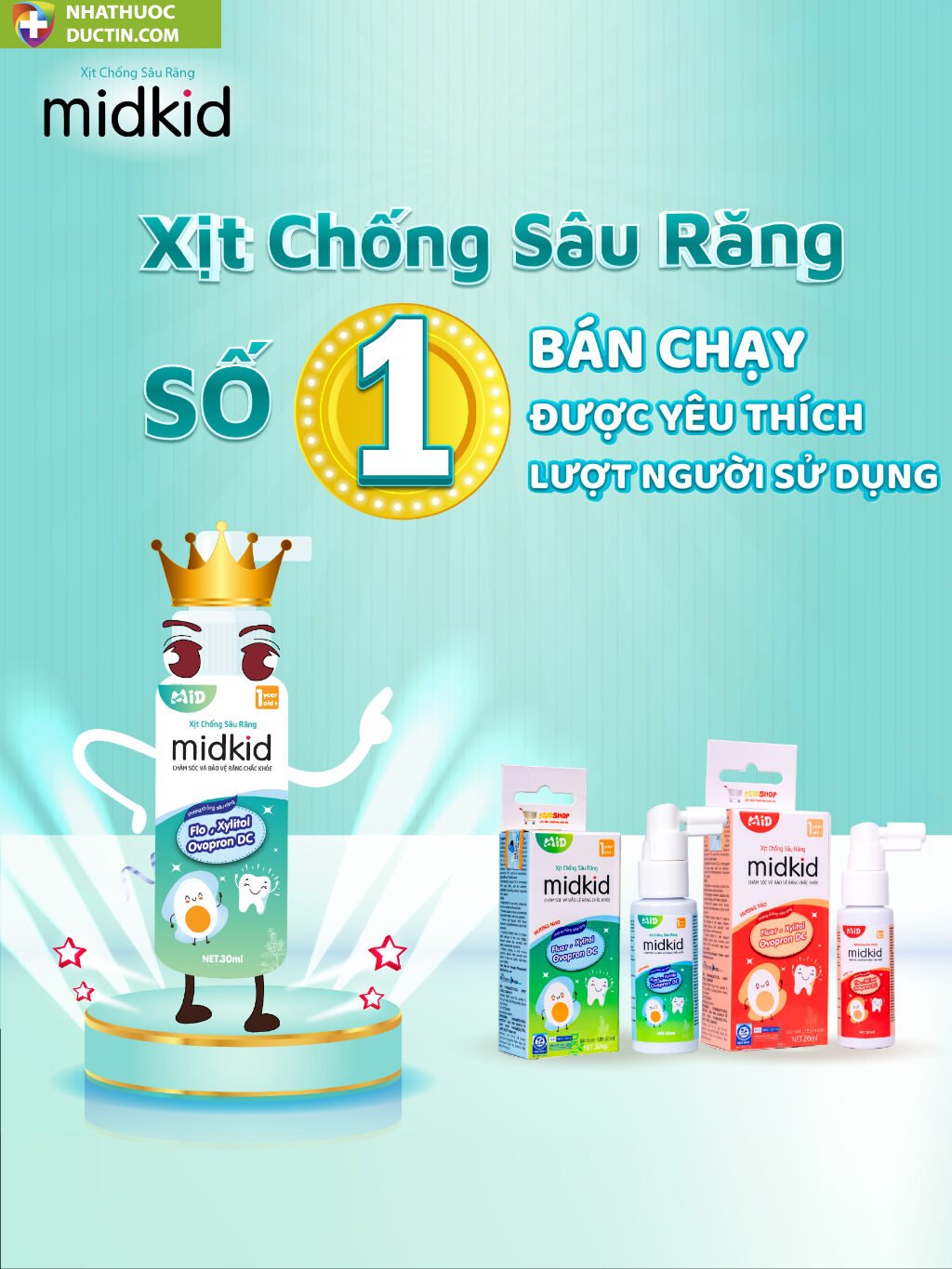 Xịt chống sâu răng Midkid cho bé từ 1 tuổi giúp làm sạch và bảo vệ men răng vị nho 30ml nuốt an toàn 24 mit3