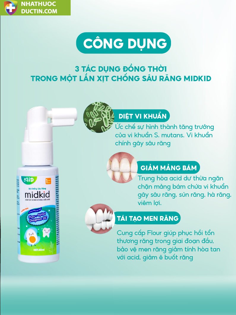 Xịt chống sâu răng Midkid cho bé từ 1 tuổi giúp làm sạch và bảo vệ men răng vị nho 30ml nuốt an toàn 22 mit5