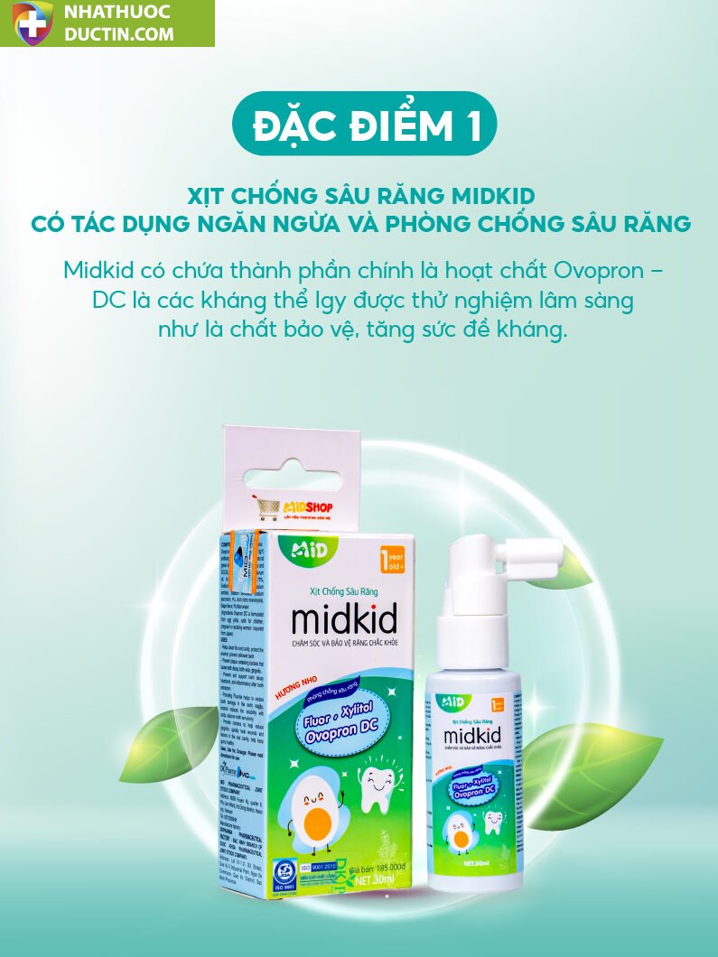 Xịt chống sâu răng Midkid cho bé từ 1 tuổi giúp làm sạch và bảo vệ men răng vị nho 30ml nuốt an toàn 20 mit6