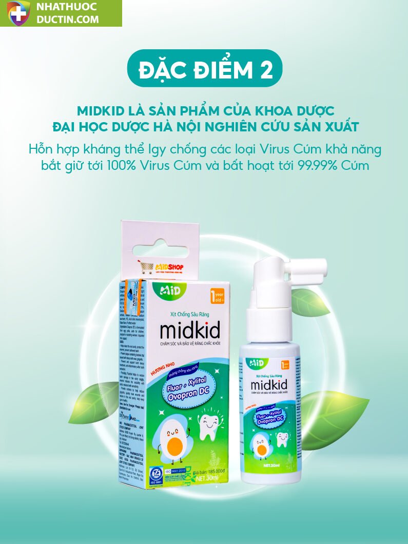 Xịt chống sâu răng Midkid cho bé từ 1 tuổi giúp làm sạch và bảo vệ men răng vị nho 30ml nuốt an toàn 21 mit7