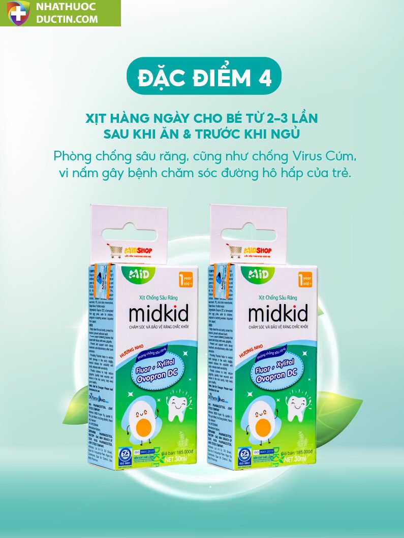 Xịt chống sâu răng Midkid cho bé từ 1 tuổi giúp làm sạch và bảo vệ men răng vị nho 30ml nuốt an toàn 26 mit9