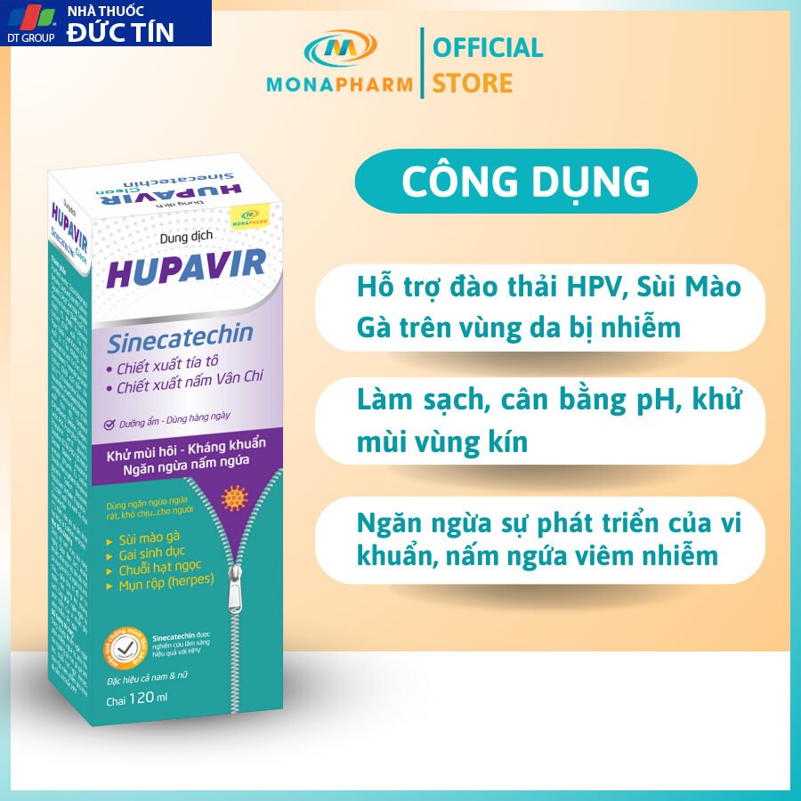 Dung Dịch Vệ Sinh Nam Nữ Hupavir Sinecatechin Clean HPV Giảm Sùi Mào Gà, Ngừa Viêm Làm Sạch An Toàn Cho Mẹ Bầu 120ml 27 mona2