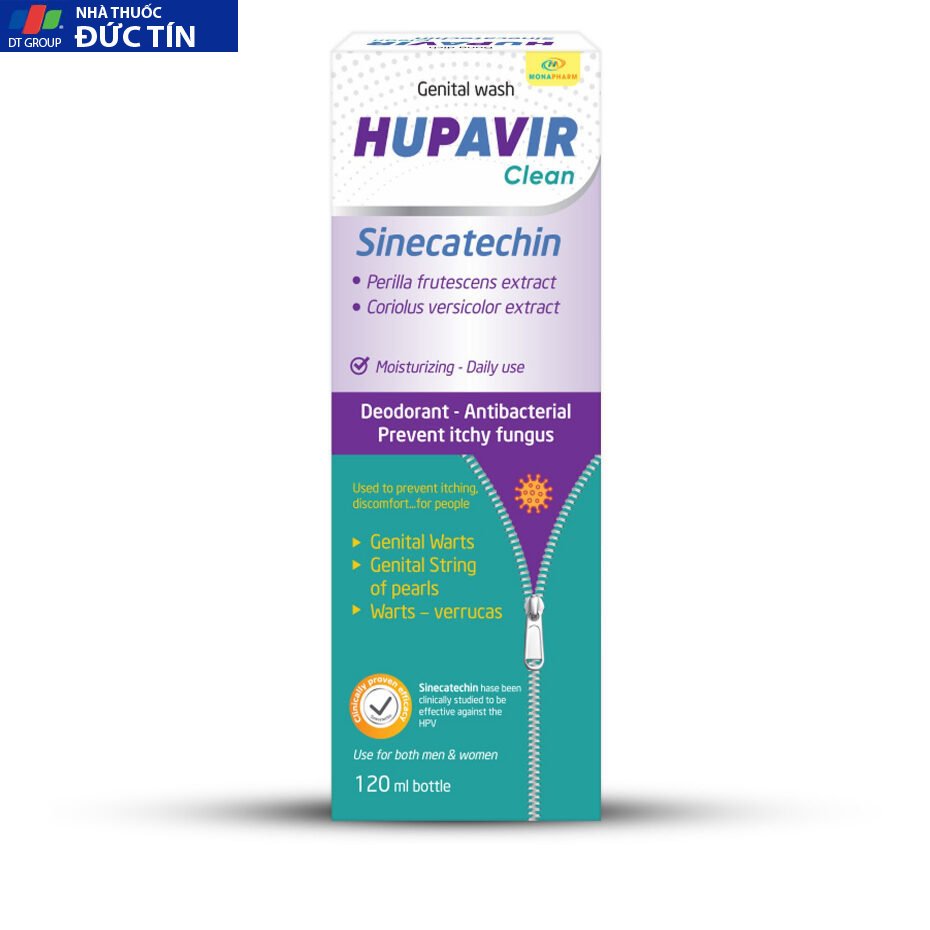 Dung Dịch Vệ Sinh Nam Nữ Hupavir Sinecatechin Clean HPV Giảm Sùi Mào Gà, Ngừa Viêm Làm Sạch An Toàn Cho Mẹ Bầu 120ml 20 mona9