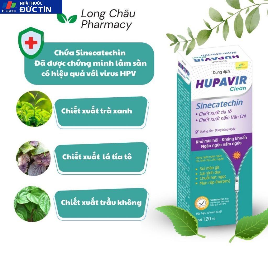 (Che Tên) Dung dịch vệ sinh Nam Nữ Hupavir Clean HPV Giảm Sùi Mào Gà, hạt ngọc, mụn rộp, Herpes 19 su3 1