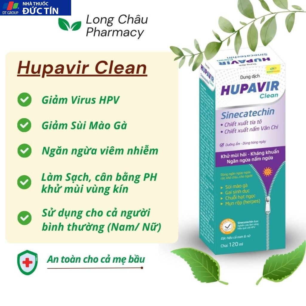 (Che Tên) Dung dịch vệ sinh Nam Nữ Hupavir Clean HPV Giảm Sùi Mào Gà, hạt ngọc, mụn rộp, Herpes 17 sui2 1