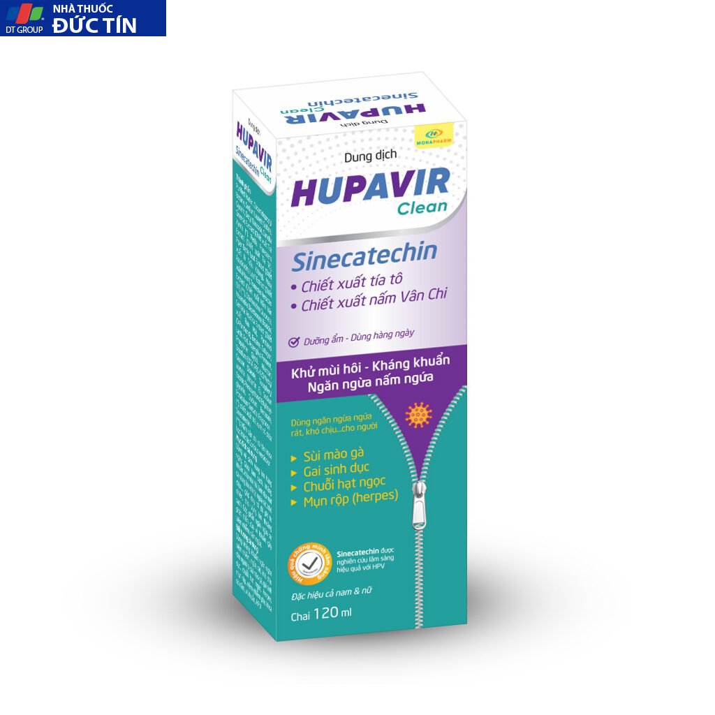 (Che Tên) Dung dịch vệ sinh Nam Nữ Hupavir Clean HPV Giảm Sùi Mào Gà, hạt ngọc, mụn rộp, Herpes 15 sui5