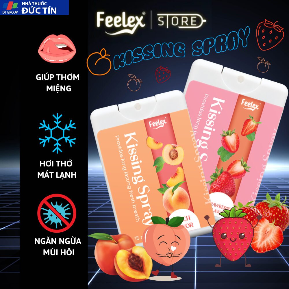 Xịt thơm miệng Feelex Kissing Spray hương vị tự nhiên the mát nhiều mùi hương - 15ml 29 thom2