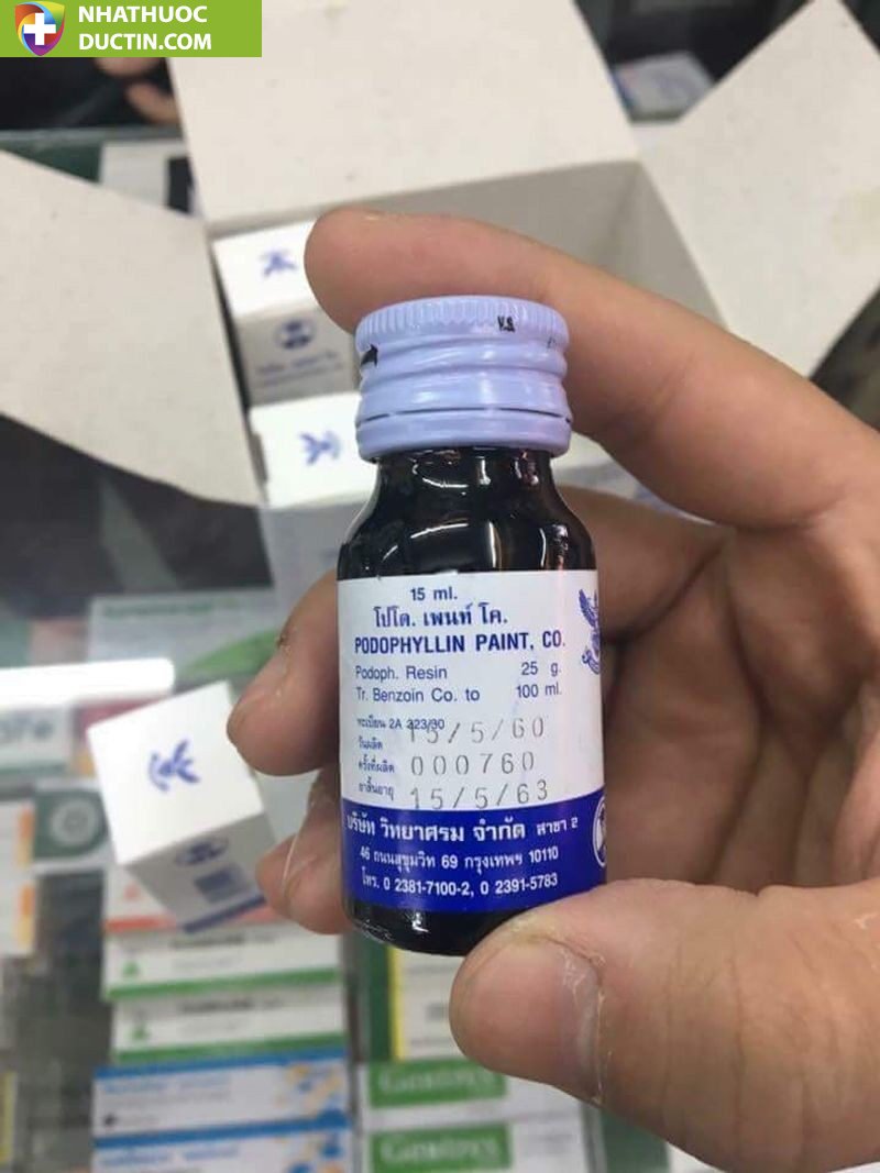 Podophylllin đánh bay sùi mào gà mụn cơm mụn cóc Thái Lan chính hãng ( che tên sp) 43 thuoc tri sui mao ga podophyllin 25 thai lan 15ml anh 0002 1