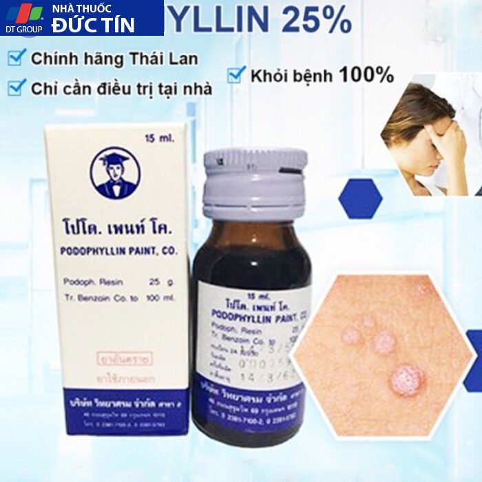 Podophylllin đánh bay sùi mào gà mụn cơm mụn cóc Thái Lan chính hãng ( che tên sp) 45 thuoc tri sui mao ga podophyllin 25 thai lan 15ml anh 01 1