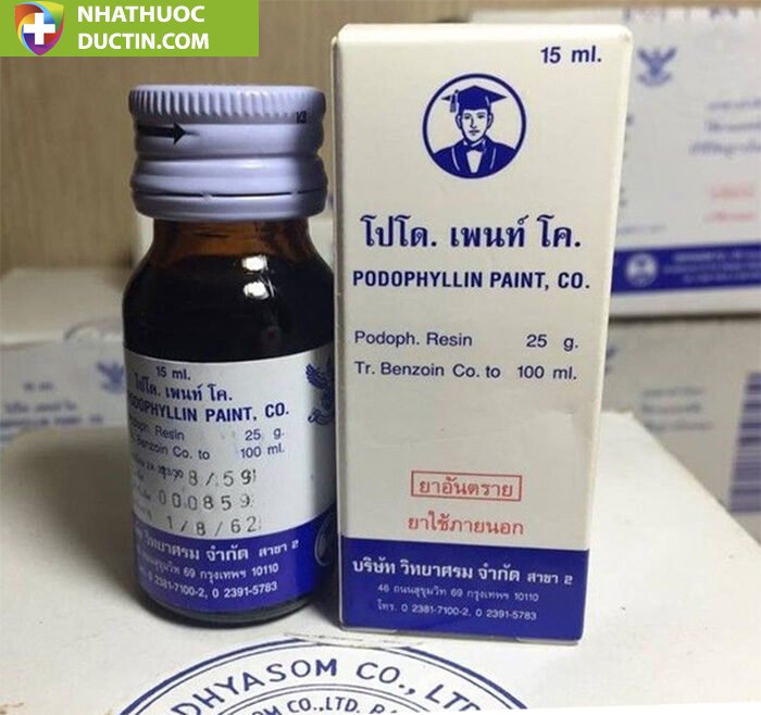 Podophylllin đánh bay sùi mào gà mụn cơm mụn cóc Thái Lan chính hãng ( che tên sp) 41 thuoc tri sui mao ga podophyllin 25 thai lan 15ml anh 02 1