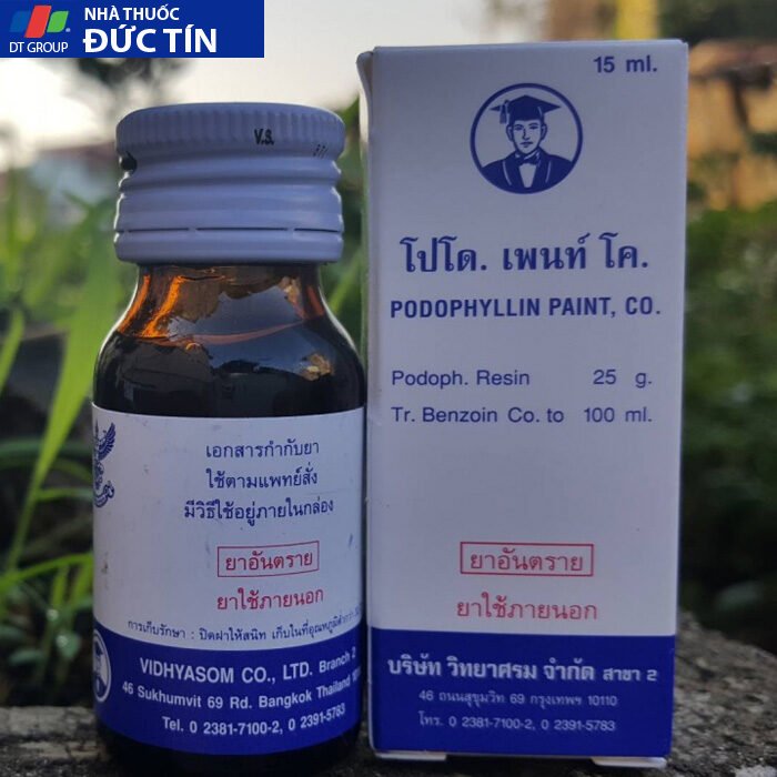 Podophylllin đánh bay sùi mào gà mụn cơm mụn cóc Thái Lan chính hãng ( che tên sp) 44 thuoc tri sui mao ga podophyllin 25 thai lan 15ml anh 1 1