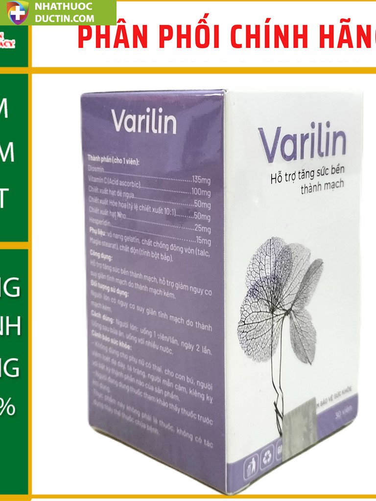 Varilin đối với bệnh suy giãn tĩnh mạch giúp phục hồi chức năng của tĩnh mạch và mạch máu 30V 25 va7