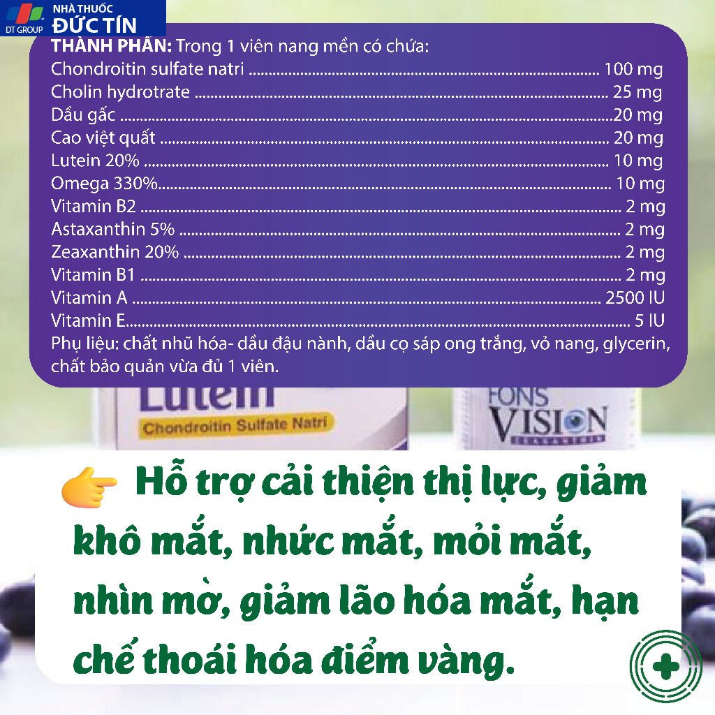 Viên uống bổ mắt Fons Vision - hộp 30 viên giảm mờ mắt, khô mắt, nhức mỏi mắt cho mắt sáng, cải thiện thị lực 25 vi7