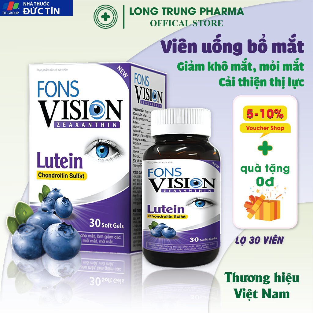 Viên uống bổ mắt Fons Vision - hộp 30 viên giảm mờ mắt, khô mắt, nhức mỏi mắt cho mắt sáng, cải thiện thị lực 22 vis3
