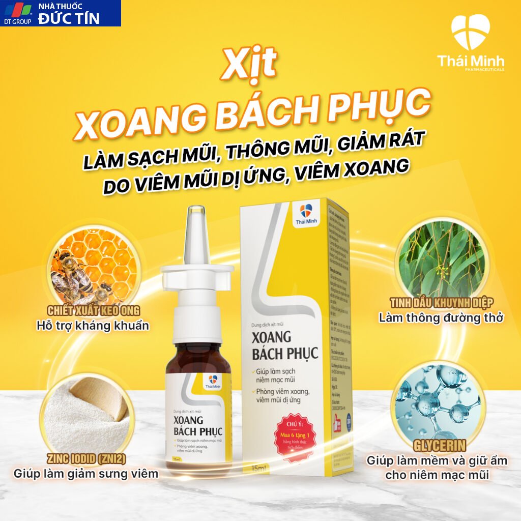 Xịt Xoang Bách Phục Thái Minh - Hỗ trợ giảm ngạt mũi, chảy nước mũi, đẩy lùi viêm xoang, viêm mũi dị ứng - Lọ 15ml 16 xoang1 1