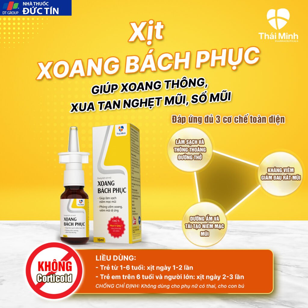 Xịt Xoang Bách Phục Thái Minh - Hỗ trợ giảm ngạt mũi, chảy nước mũi, đẩy lùi viêm xoang, viêm mũi dị ứng - Lọ 15ml 15