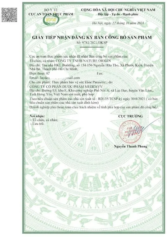 Viên uống Parasotic viên uống diệt ký sinh trùng (hộp 30 viên) 27 giay cong bo san pham parasotic