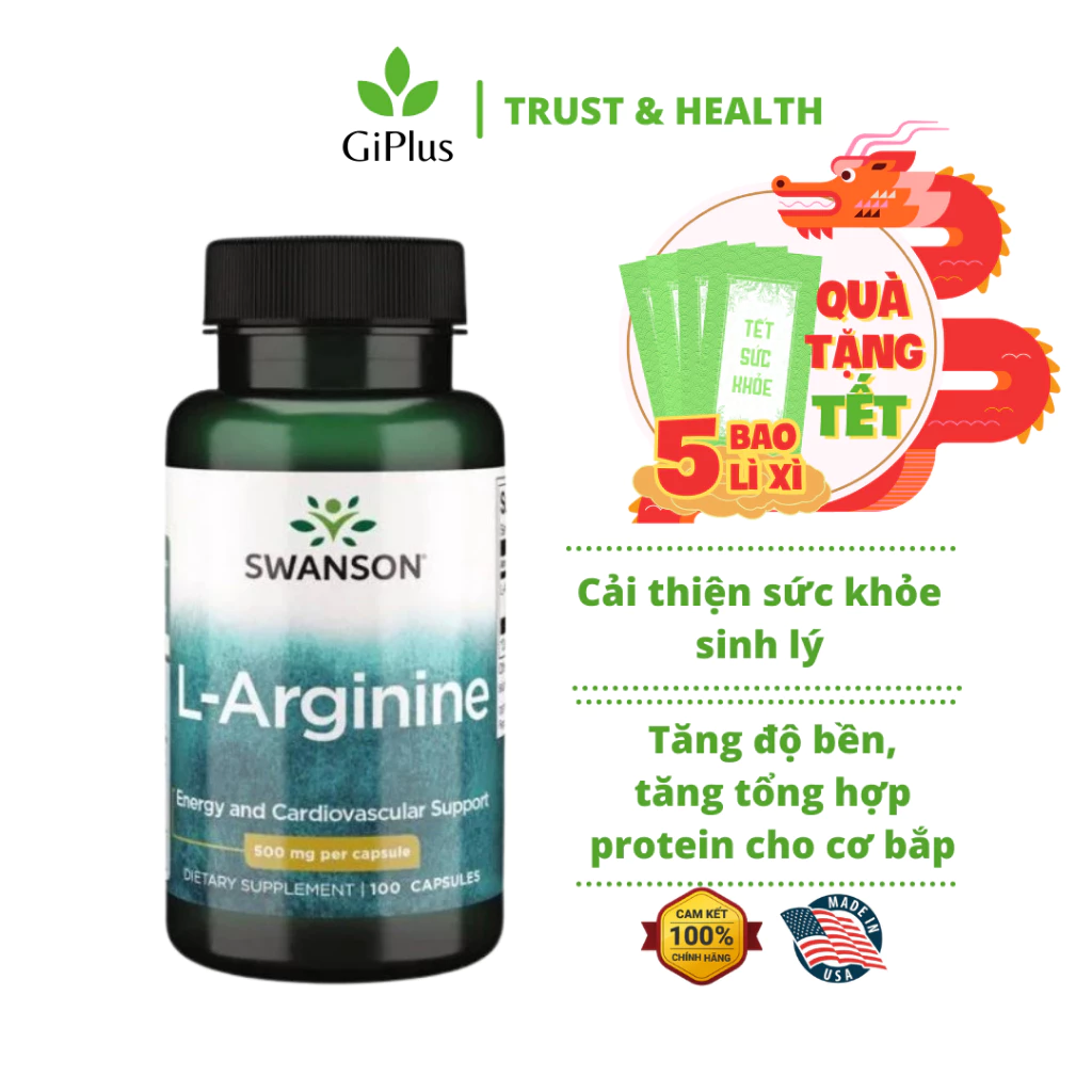 Viên Uống Hỗ Trợ Tăng Cường Sức Khỏe Sinh Lý Nam Swanson L-Arginine 500mg (100 viên/1 lọ) 16 agri 1