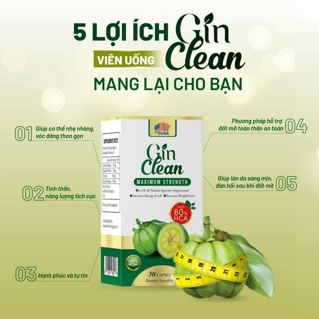 Viên Uống Đốt Mỡ Siết Cơ Giảm Cân Gin Clean Made In USA Hộp 30 viên 18 moni8
