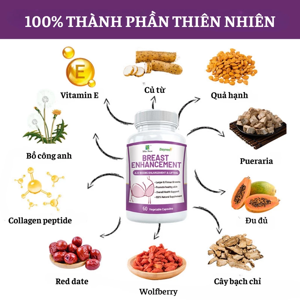 Daynee Viên Uống Nở Ngực Breast Enhancement Giúp Tăng Vòng Một Săn Chắc Hơn, Đầy Đặn Hơn, Chống Chảy Sệ Lão Hoá Ngực 14 nonguc8