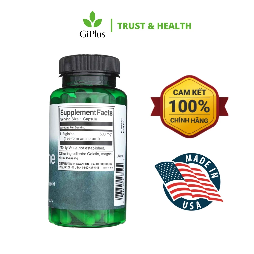 Viên Uống Hỗ Trợ Tăng Cường Sức Khỏe Sinh Lý Nam Swanson L-Arginine 500mg (100 viên/1 lọ) 12 ri5