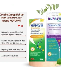 (Che tên sp) COMBO Dung Dịch Vệ Sinh +Nước súc họng HUPAVIR Hỗ trợ tốt cho người HPV, sùi mào gà