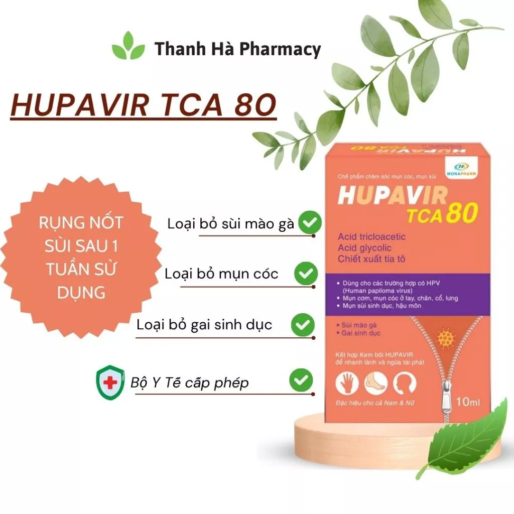 Dung dịch chấm Sùi Mào Gà HUPAVIR TCA 80, Hỗ trợ giảm Mụn Cóc, Mụn Sùi, Gai sinh duc cho Nam và nữ 19 sui1 1