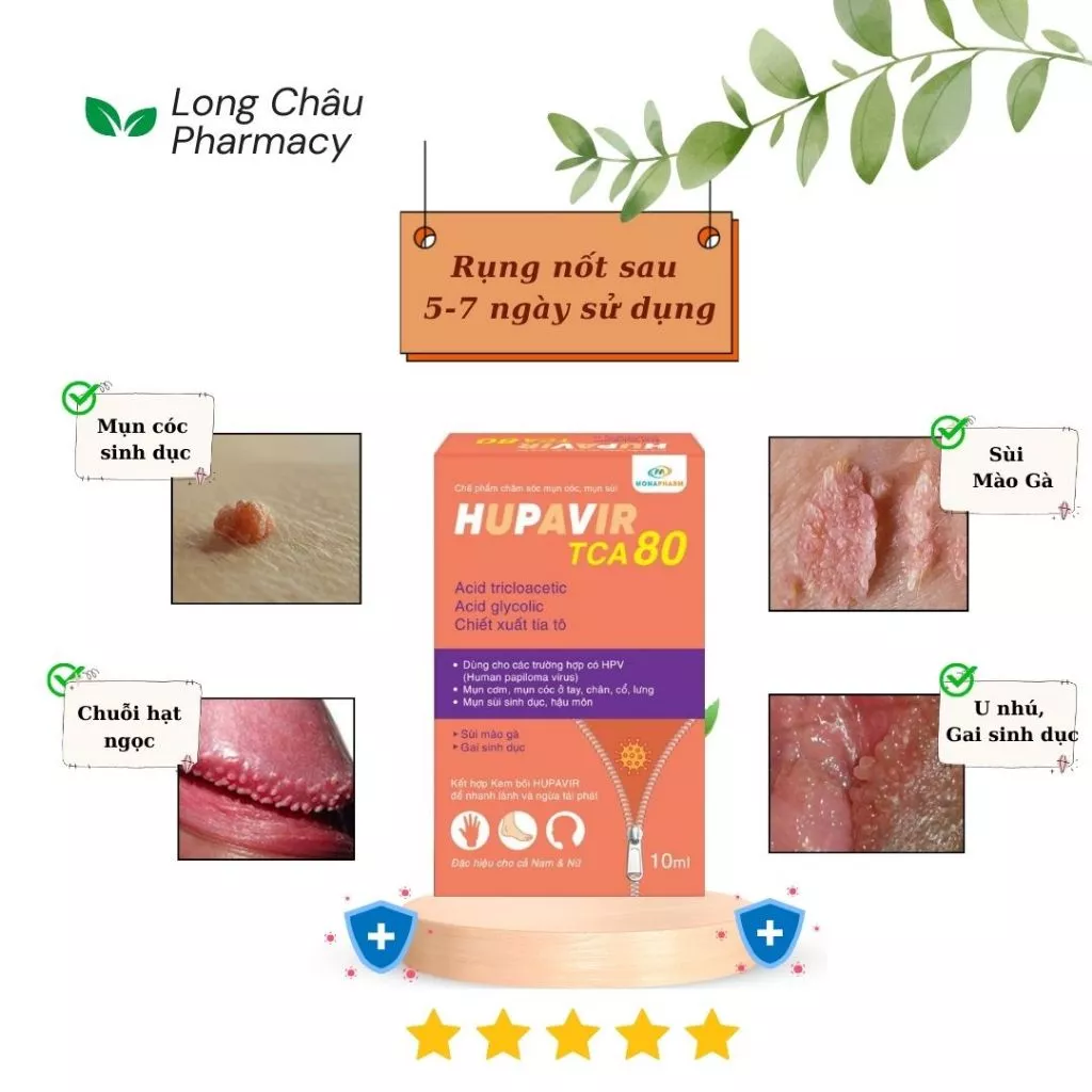 Dung dịch chấm Sùi Mào Gà HUPAVIR TCA 80, Hỗ trợ giảm Mụn Cóc, Mụn Sùi, Gai sinh duc cho Nam và nữ 18 sui2