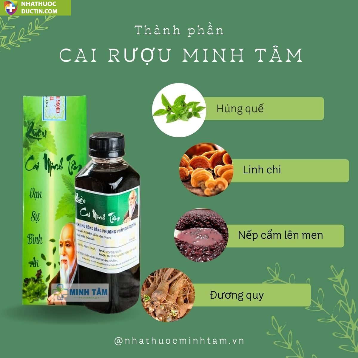 Thuốc Cai Rượu Bia Minh Tâm Chính Hãng 12 thanh phan cai ruou minh tam chinh hang