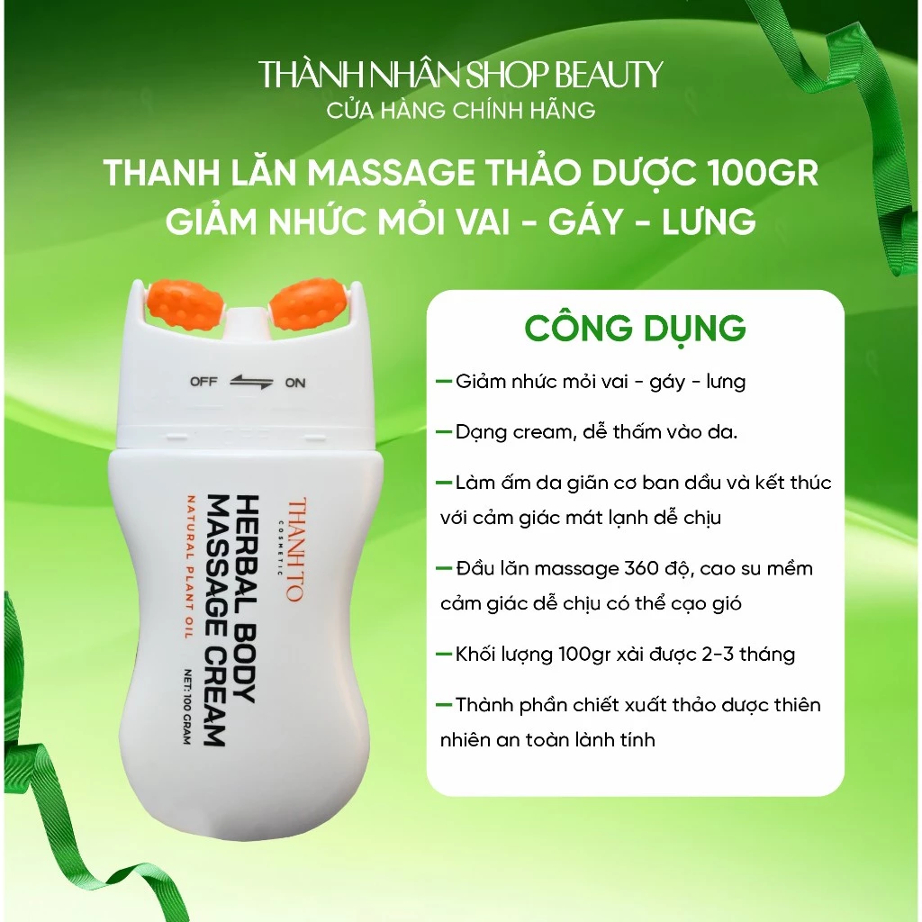 Thanh Lăn Thảo Dược Massage Hỗ Trợ Giảm Nhức Mỏi Cổ Vai Gáy, Kem Dầu Herbal Body | Thanh Tô Cosmetic 100ml 25 thanhlan2