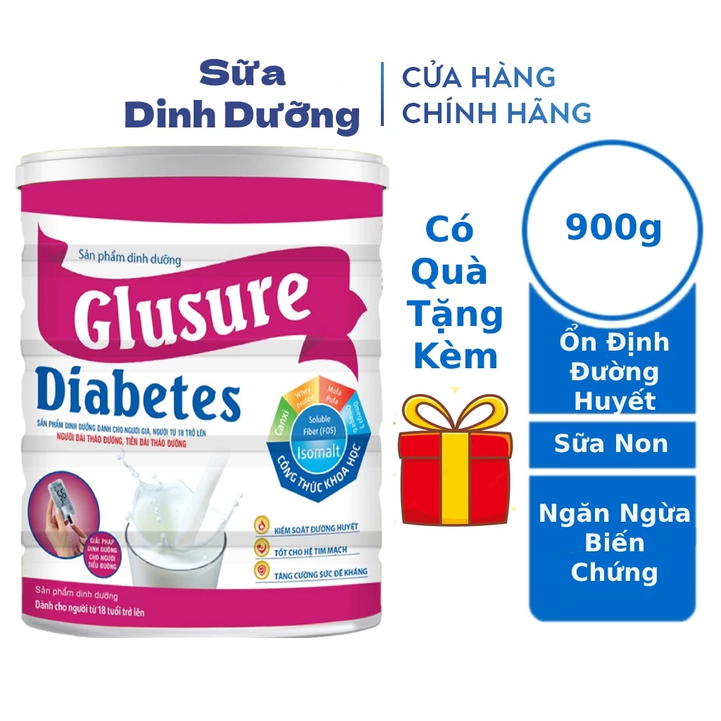 Sữa tiểu đường Glusure Diabetes 900g, Sữa cho người tiểu đường, Tiểu đường thai kỳ, Mỡ máu, Đái tháo đường 19 tim1 1