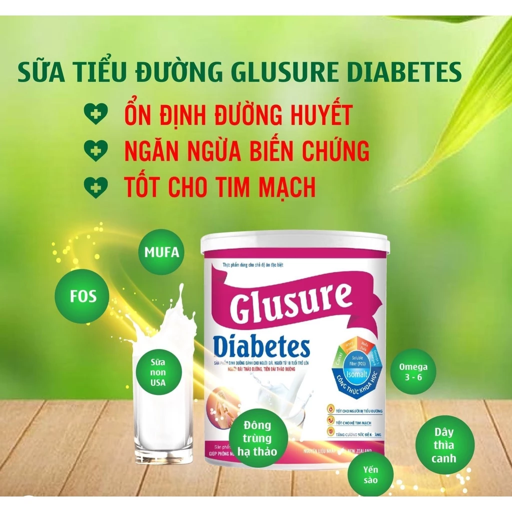 Sữa tiểu đường Glusure Diabetes 900g, Sữa cho người tiểu đường, Tiểu đường thai kỳ, Mỡ máu, Đái tháo đường 17 tim3