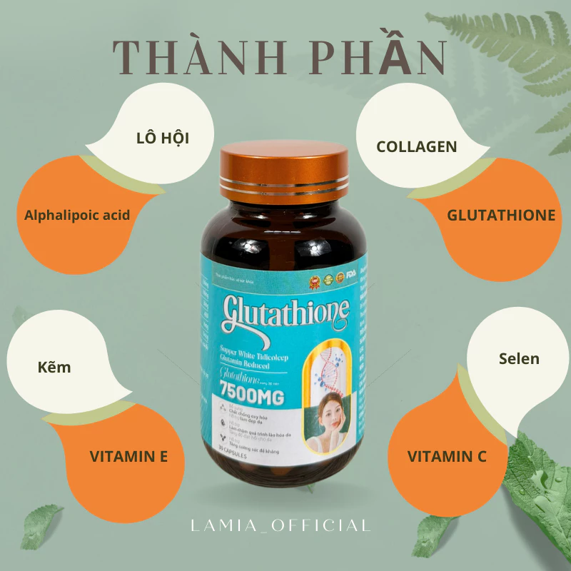 Trắng da COLLAGEN - GLUTATHIONE 7500MG viên uống nâng tone cấp tốc đẹp da giảm nám mờ thâm tức thì hộp 30 viên 10 trangda1