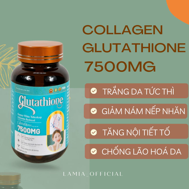 Trắng da COLLAGEN - GLUTATHIONE 7500MG viên uống nâng tone cấp tốc đẹp da giảm nám mờ thâm tức thì hộp 30 viên 8 trangda3 1
