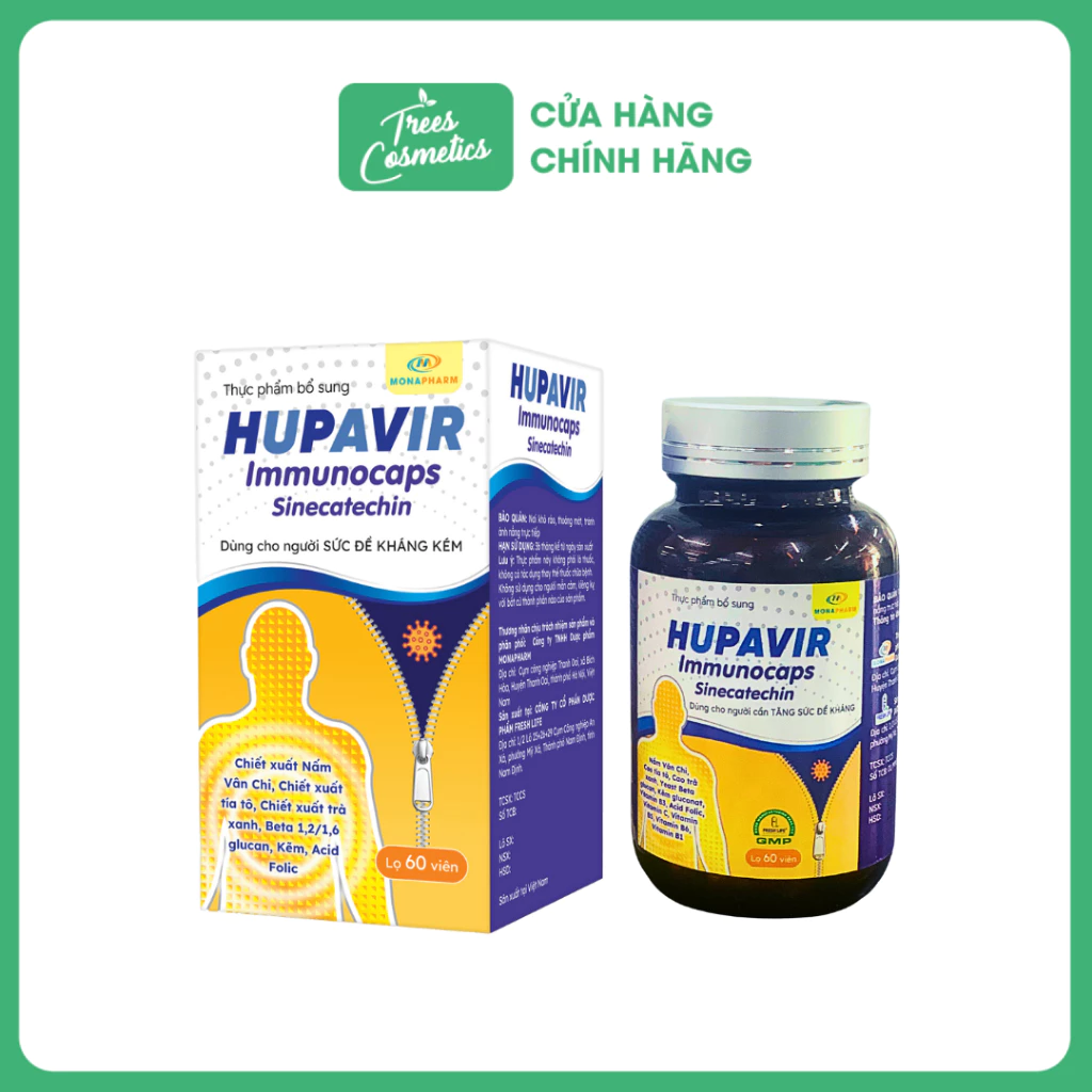 Viên uống Hupavir Immunocaps Sinecatechin tăng đề kháng hỗ trợ tăng đào thải hpv, sùi mào gà cho nam và nữ hộp 60 viên 23 uong1