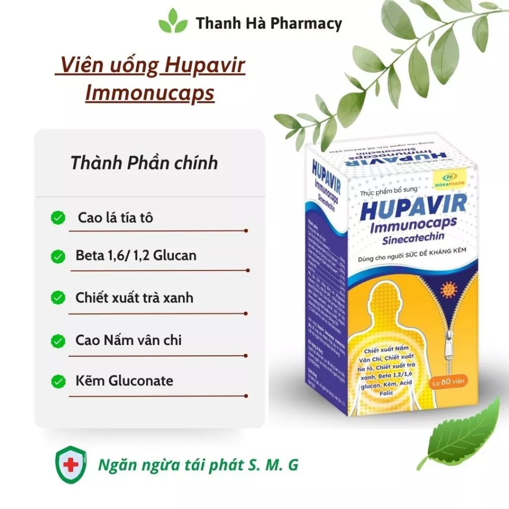 Viên Uống Hupavir Immunocaps tăng đề kháng - Hỗ trợ tăng đào thải HPV, sùi mào gà cho nam nữ hộp 30 viên (che tên) 9 uong2 1