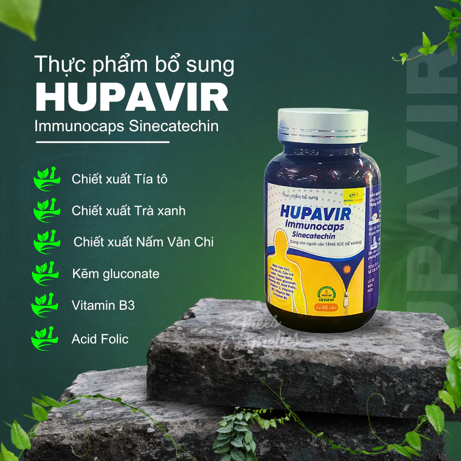 Viên uống Hupavir Immunocaps Sinecatechin tăng đề kháng hỗ trợ tăng đào thải hpv, sùi mào gà cho nam và nữ hộp 60 viên 21 uong2