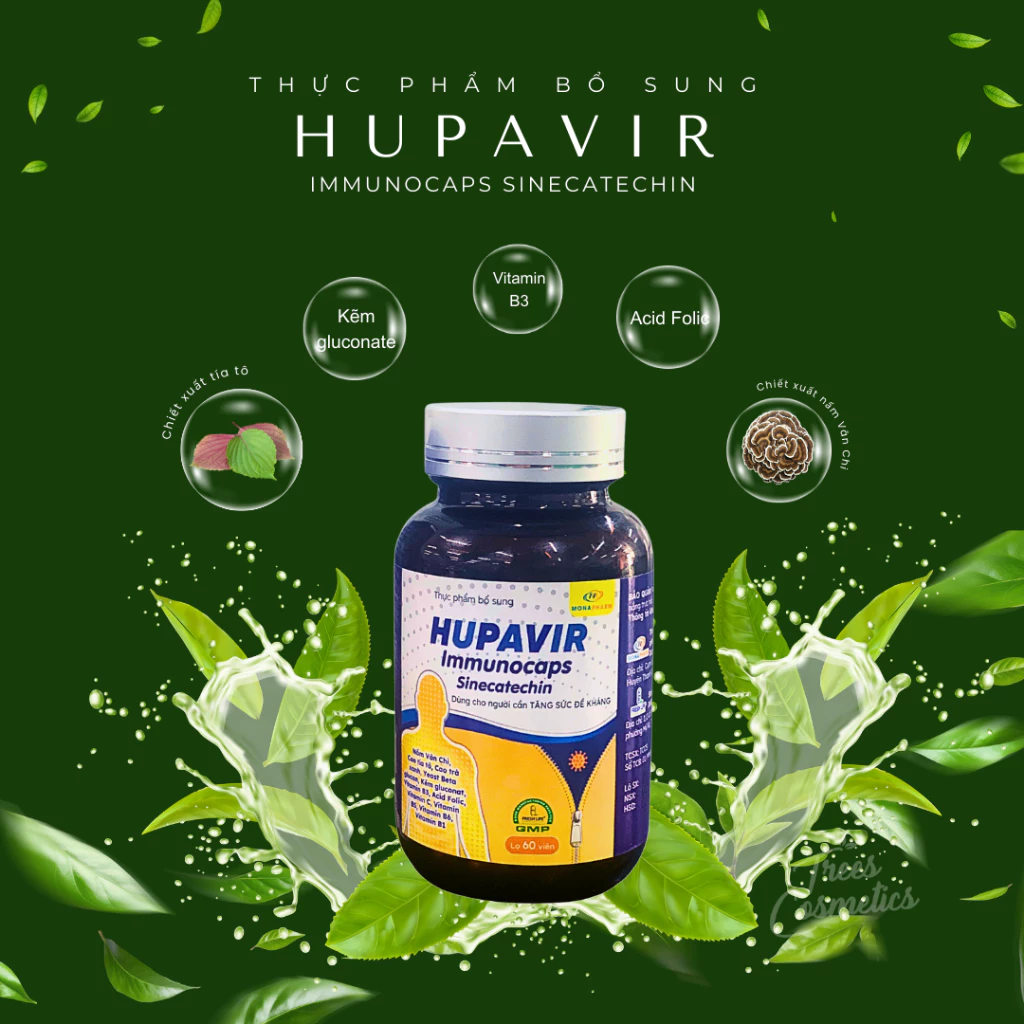 Viên uống Hupavir Immunocaps Sinecatechin tăng đề kháng hỗ trợ tăng đào thải hpv, sùi mào gà cho nam và nữ hộp 60 viên 20 uong3