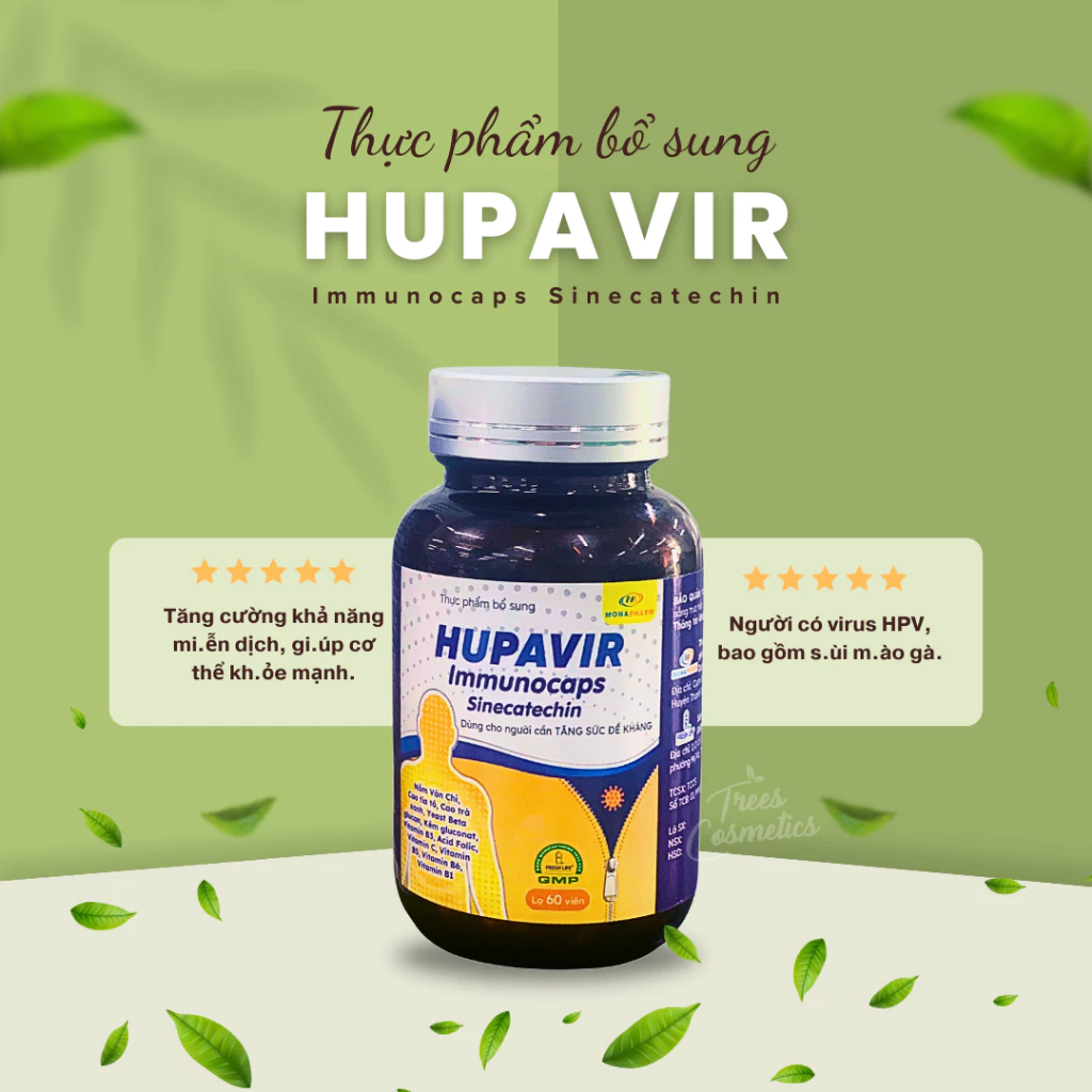 Viên uống Hupavir Immunocaps Sinecatechin tăng đề kháng hỗ trợ tăng đào thải hpv, sùi mào gà cho nam và nữ hộp 60 viên 19 uong4