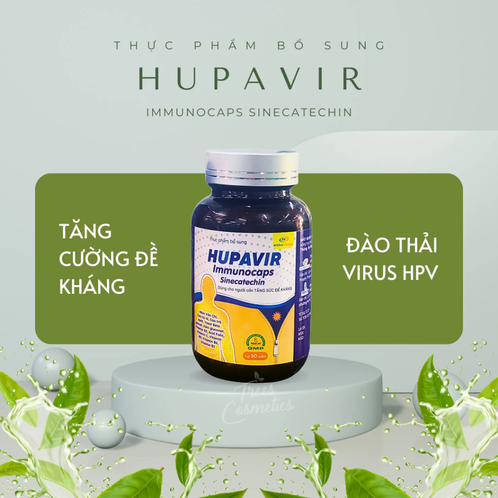 Viên uống Hupavir Immunocaps Sinecatechin tăng đề kháng hỗ trợ tăng đào thải hpv, sùi mào gà cho nam và nữ hộp 60 viên 16 uong7