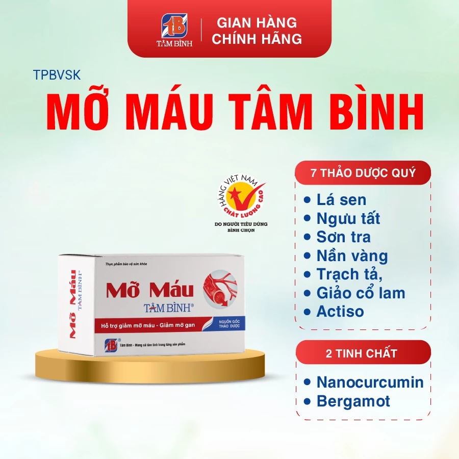 Viên uống Mỡ máu Tâm Bình hỗ trợ giảm cholesterol, triglyceride, giảm nguy cơ xơ vữa mạch máu 14 tambinh1